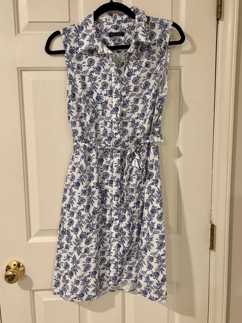 Tommy Hilfiger Linen Blend Sleeveless Blue Floral Shirt Dress